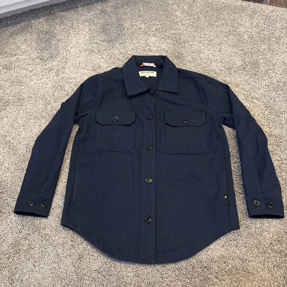 Men's American Giant Shirt Jacket Navy Blue Button Up Size Small Worn In Rugged